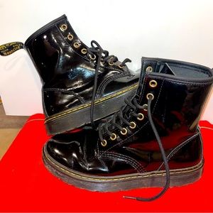 Dr. Martens Zavala Black Patent Leather Combat Boots Women's